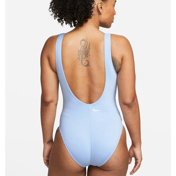 Nike One Piece Light Blue Swimsuit with Smiley Face & Logo Size Large - Picture 2 of 7